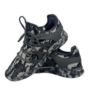 Athletic Works Men Sneakers Black Gray Camo Knit Running Shoes Size 9.5